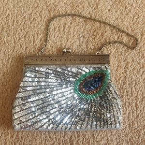Womens beaded peacock evening clutch